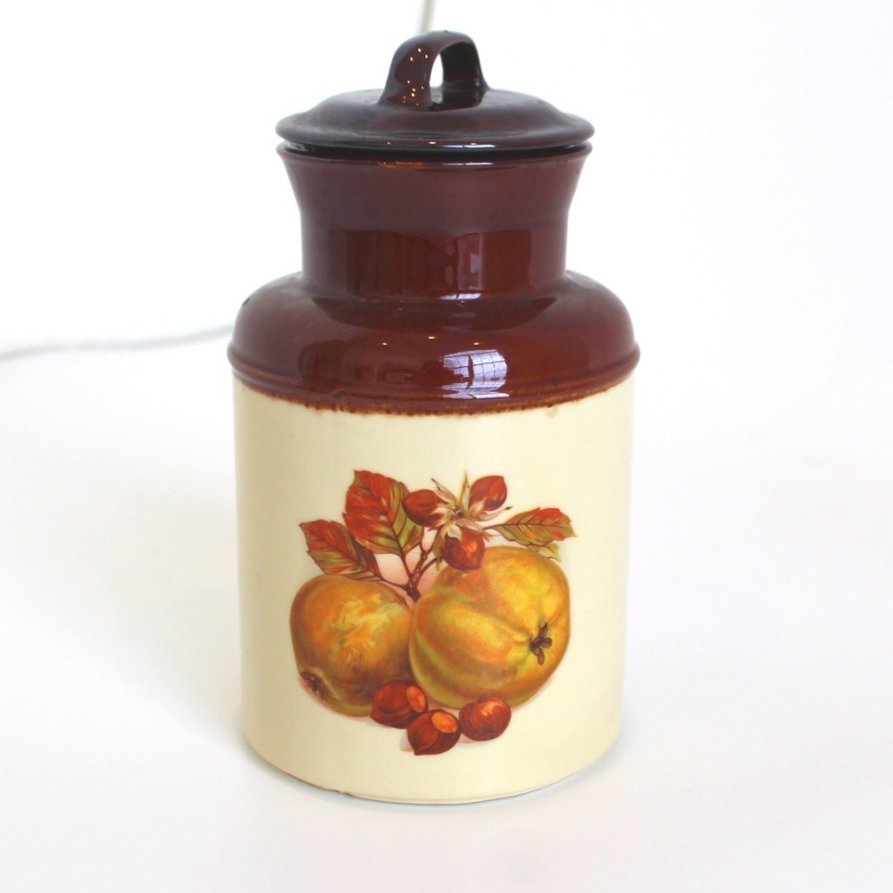 McCoy 253 Harvest Fruit Ceramic Canister with Lid Brown Cream Vintage USA